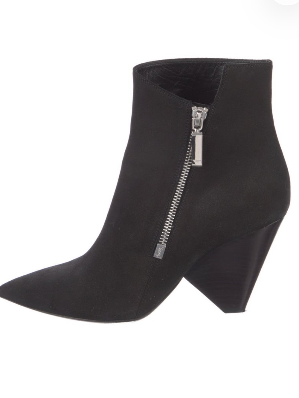Saint Laurent Black Suede Pointed Ankle Booties with Zip